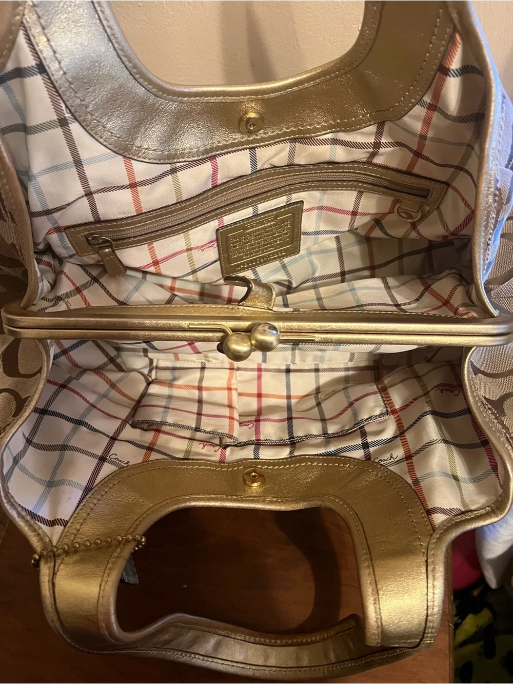 Coach Ergo Gold Shoulder Bag in Beige and Gold